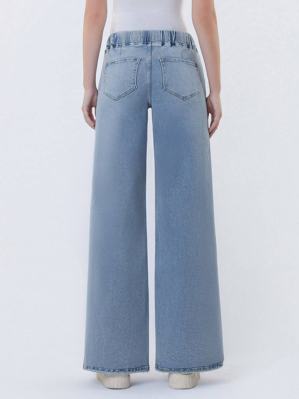 High Rise Drawstring Waistband Side Slit Wide Leg Jeans