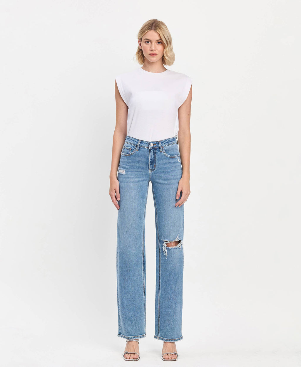 High Rise Full Length Slim Wide Jeans