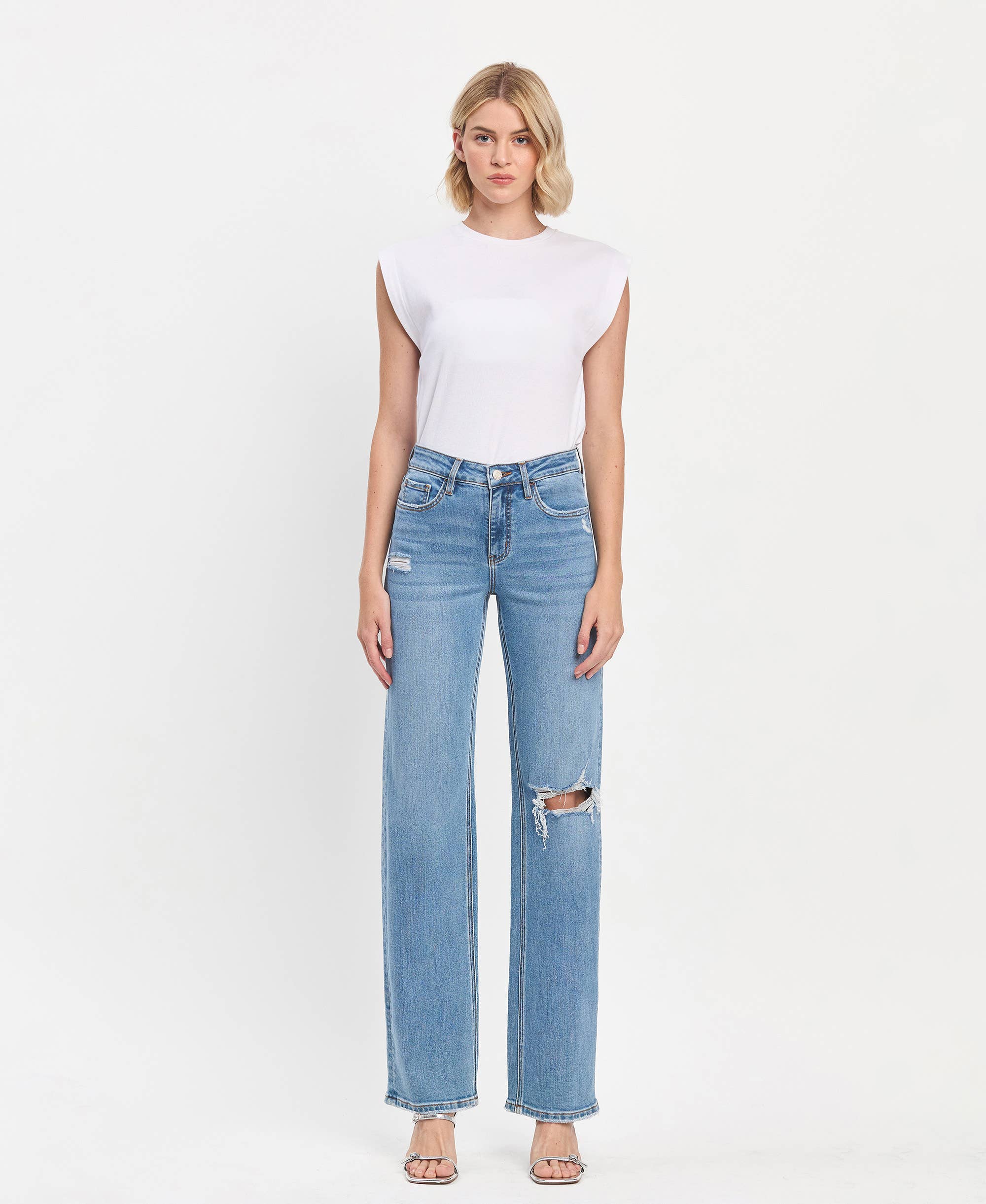 High Rise Full Length Slim Wide Jeans