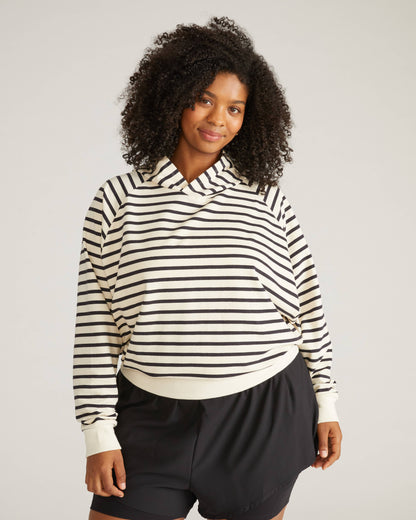 French Terry Pullover Hoodie - Ecru/Black Stripe