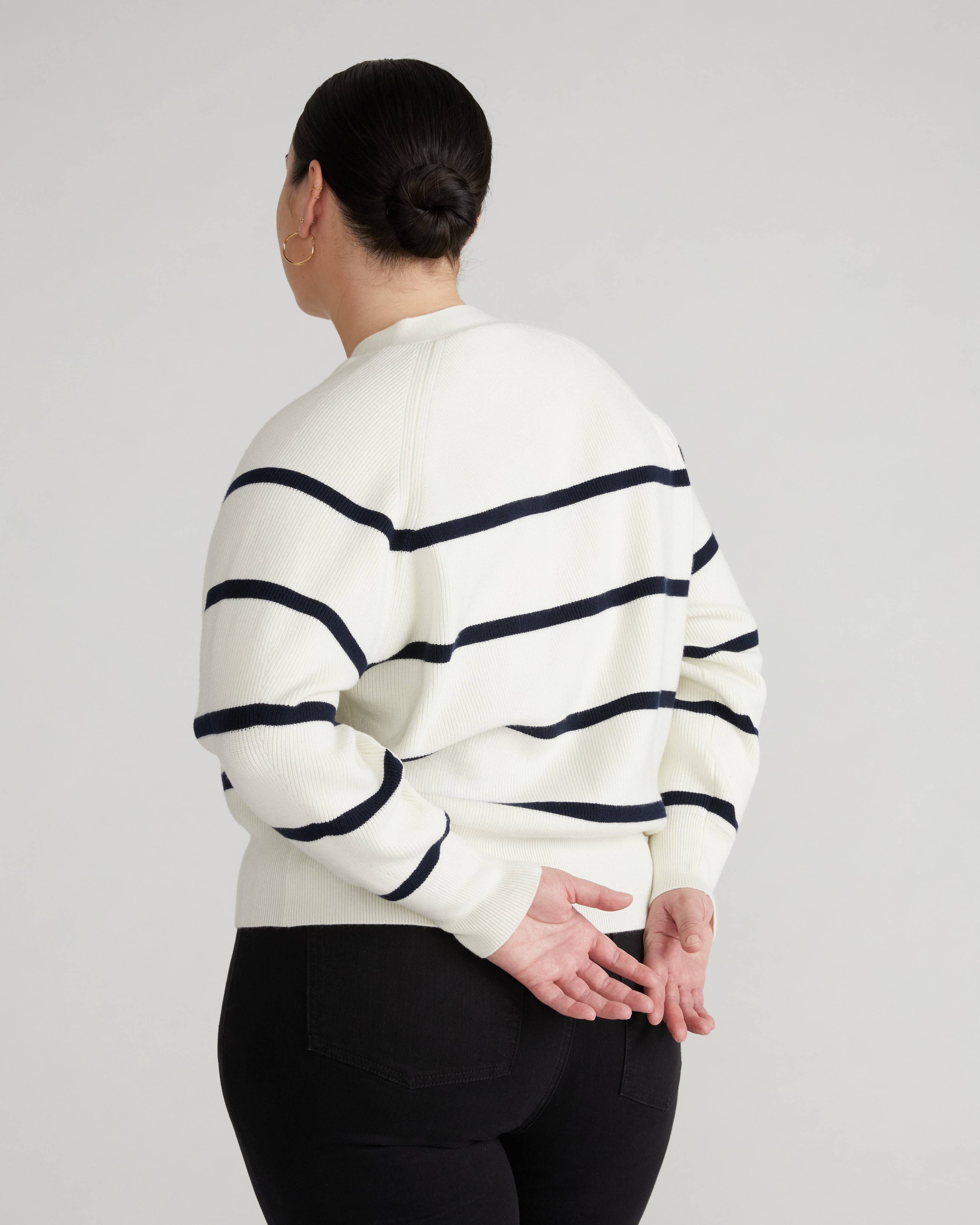 Better-Than-Wool Cardigan - White/Navy Stripe