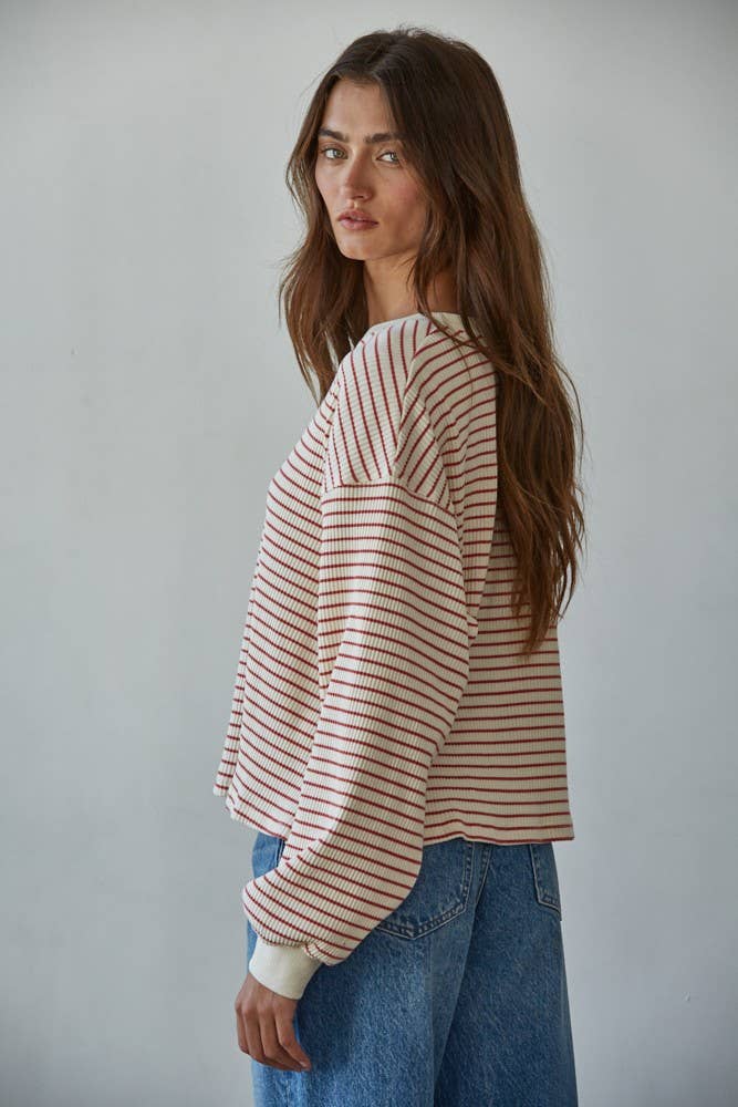 Knit Cotton Ribbed Crew Neck