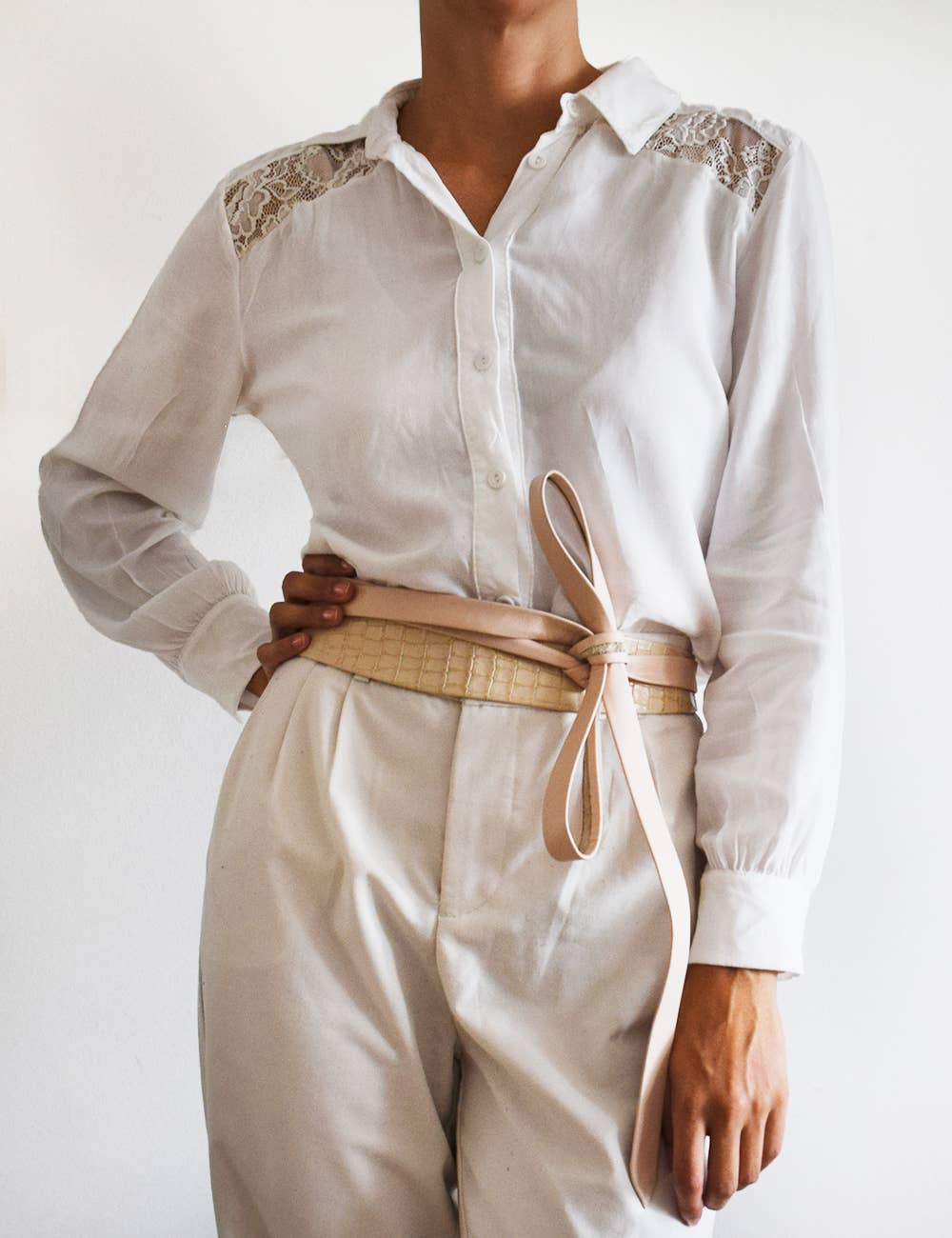 Midi Wrap Belt - Taupe Croco