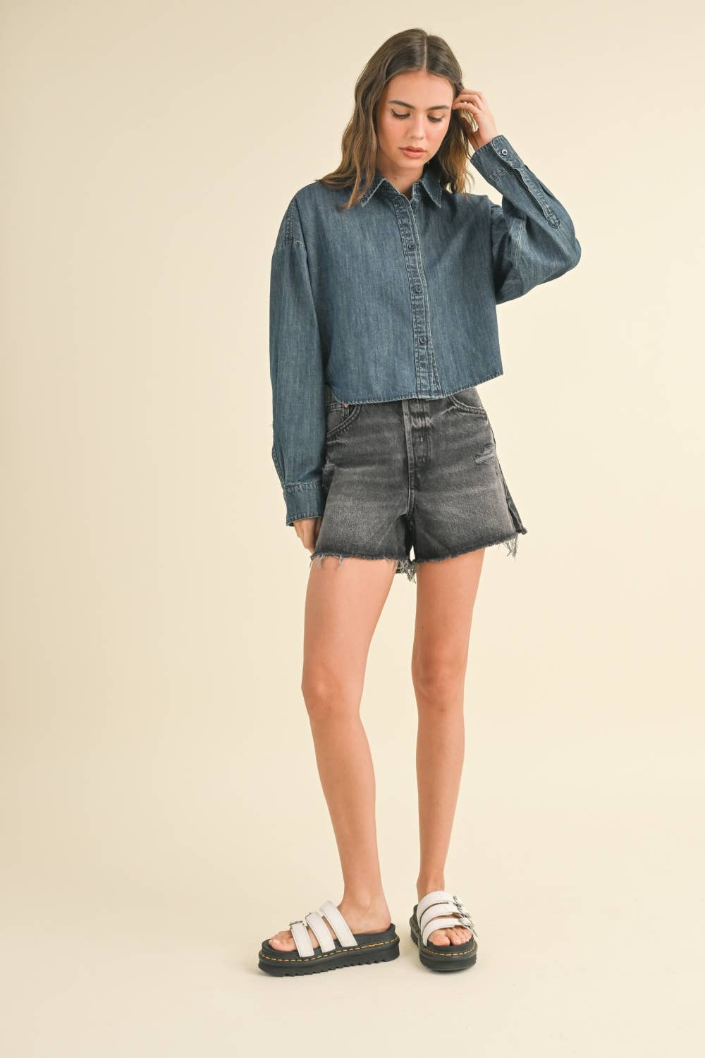 Cropped Denim Button Down