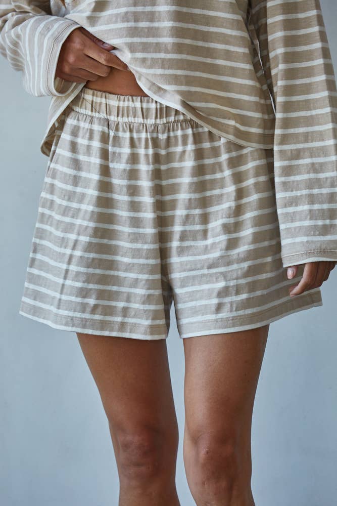 Striped Elastic Waist Shorts