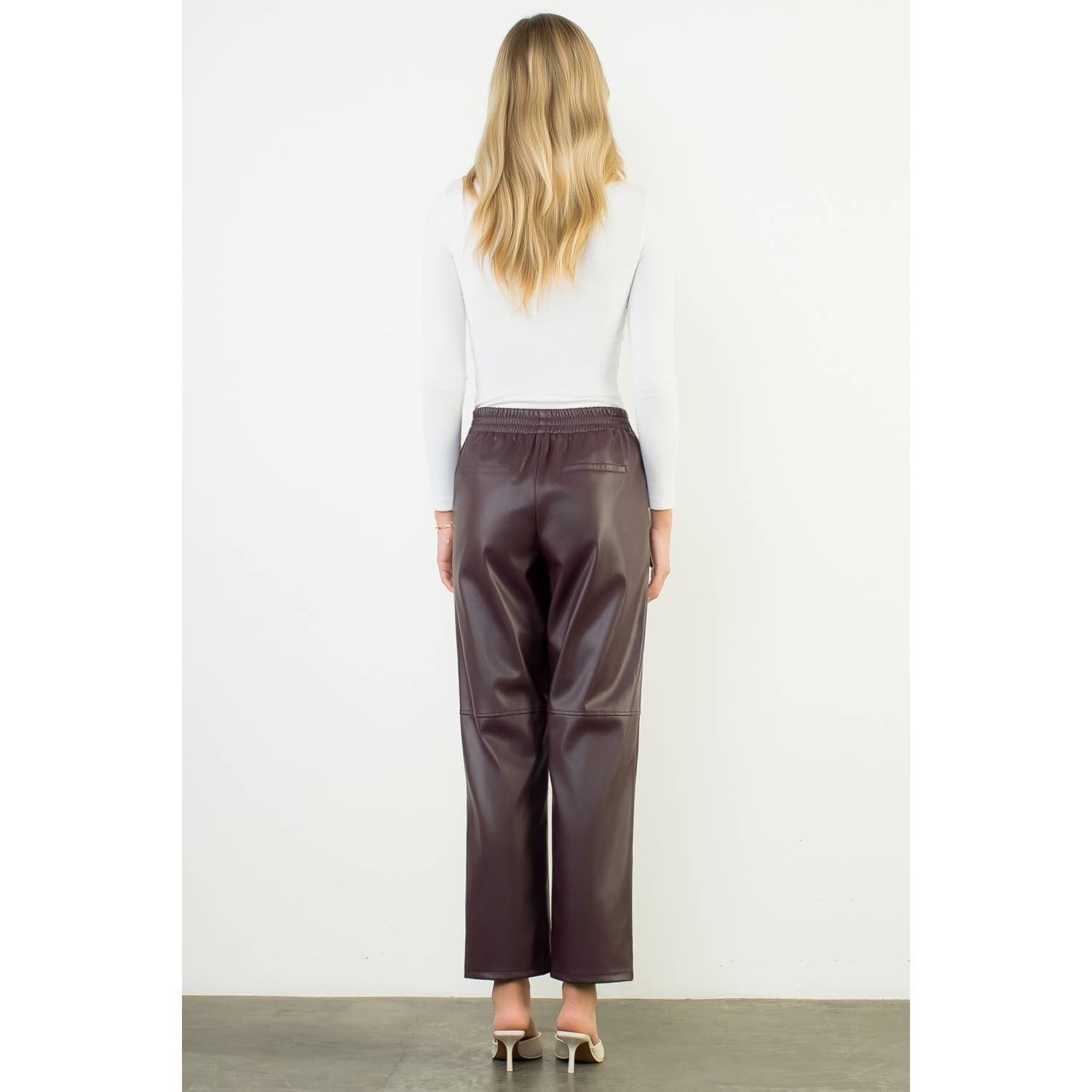 Drawstring Leather Straight Pants