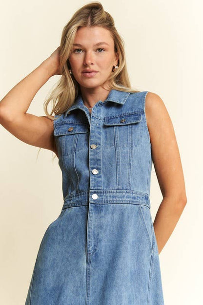 Denim Sleeveless A-Line Dress