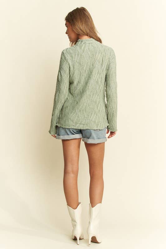 Mock Neck Wave Jacquard Burnout Top