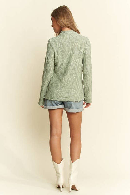 Mock Neck Wave Jacquard Burnout Top