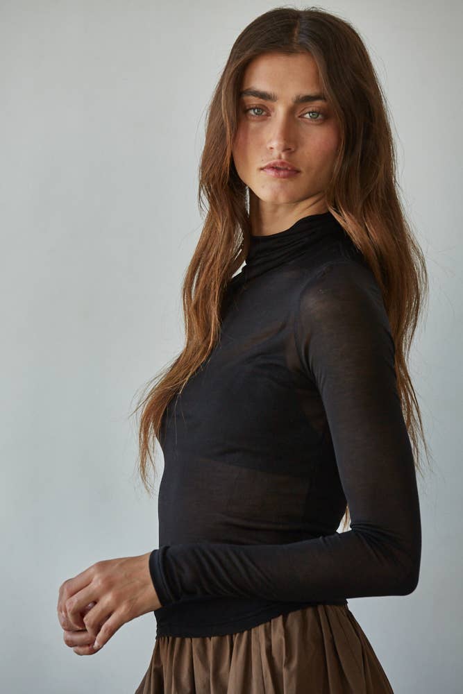 Jersey Turtleneck Sheer Top