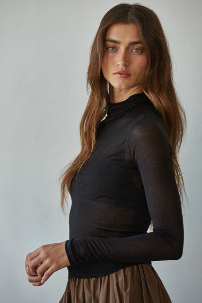 Jersey Turtleneck Sheer Top