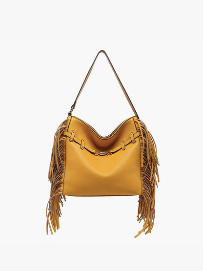 Side Fringe Satchel w/ Decorative Closure