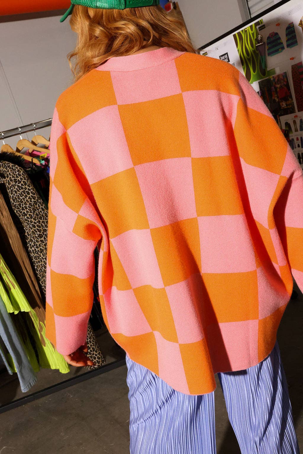 Checkmate Pink & Orange Checkered Oversized Cardigan
