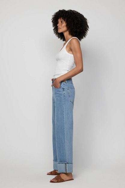 Parker Baggy Cuffed Wide Leg Jean, Light Worn