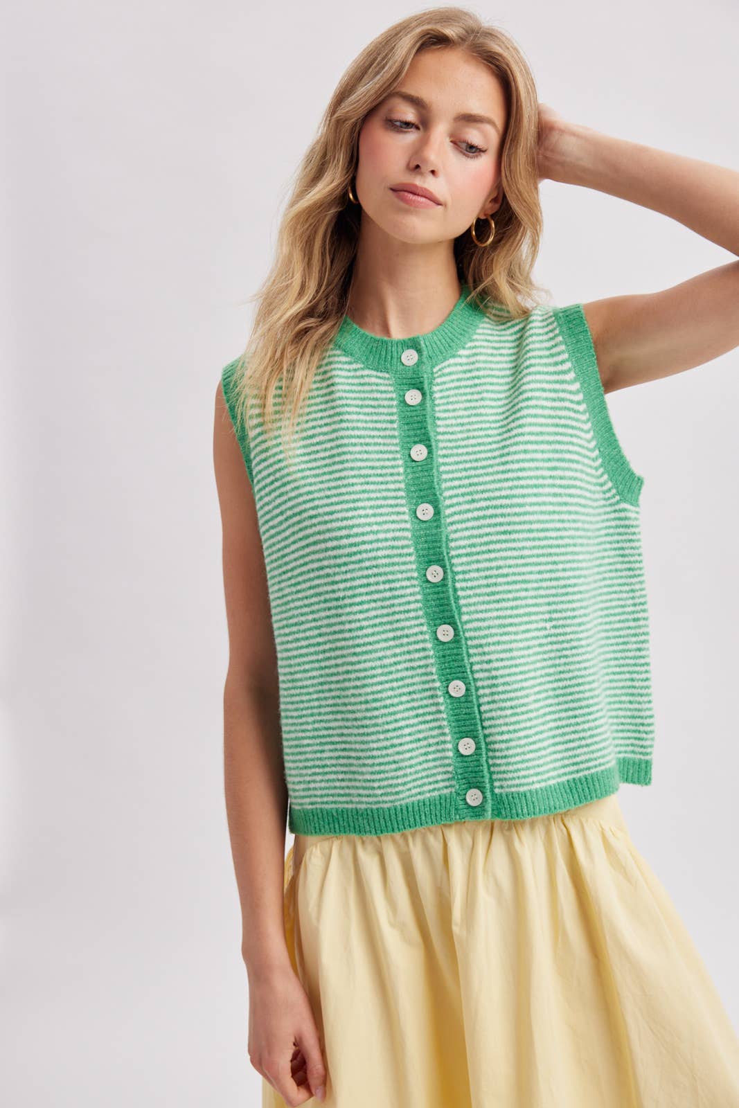 Green and White Striped Sweater Vest