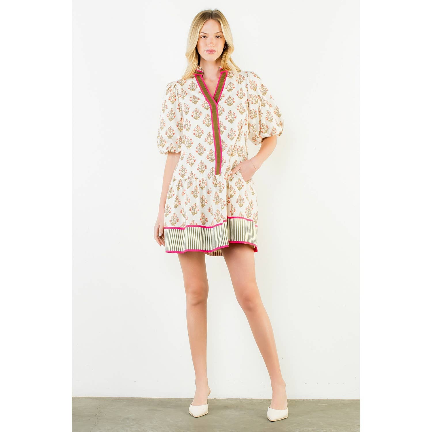 Floral Short Dress with Stripe