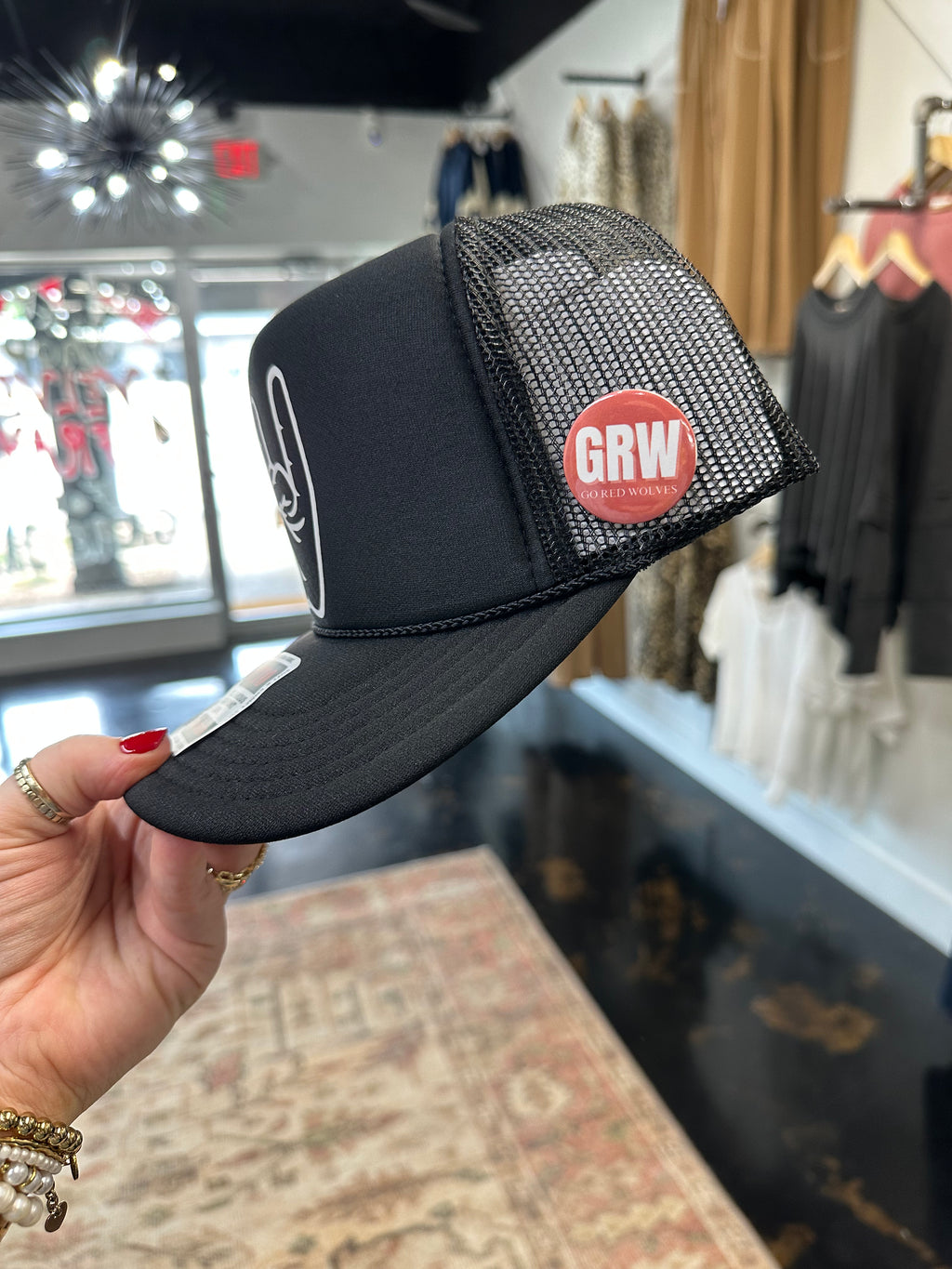 Wolves Up Foam Trucker in Black