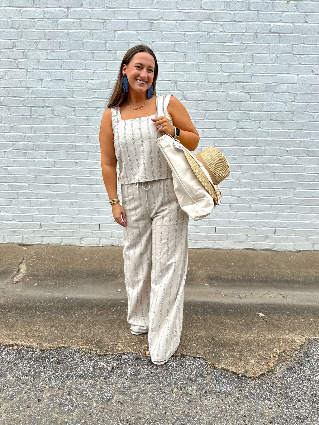 Striped Linen Blend Pants