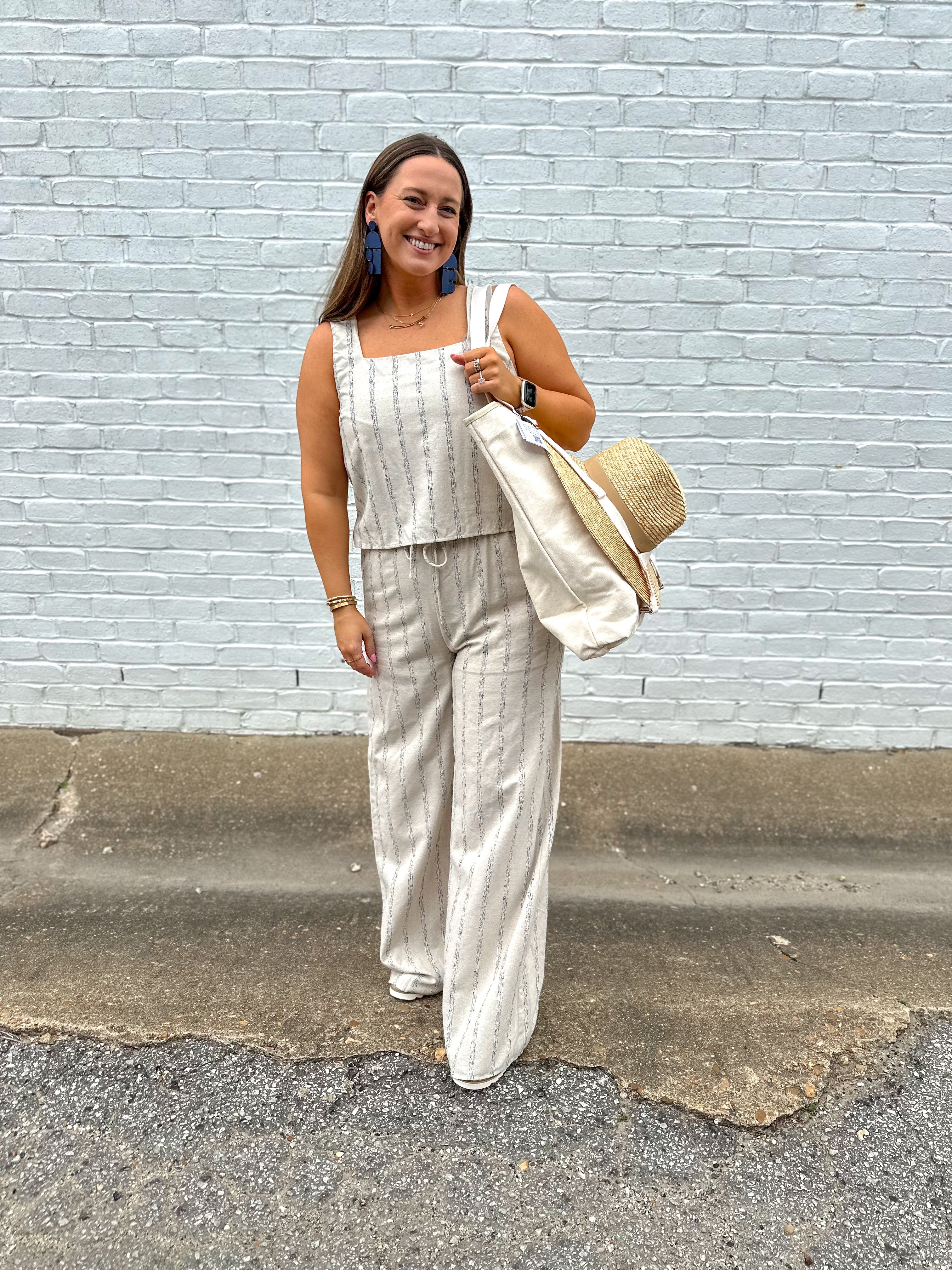 Striped Linen Blend Pants