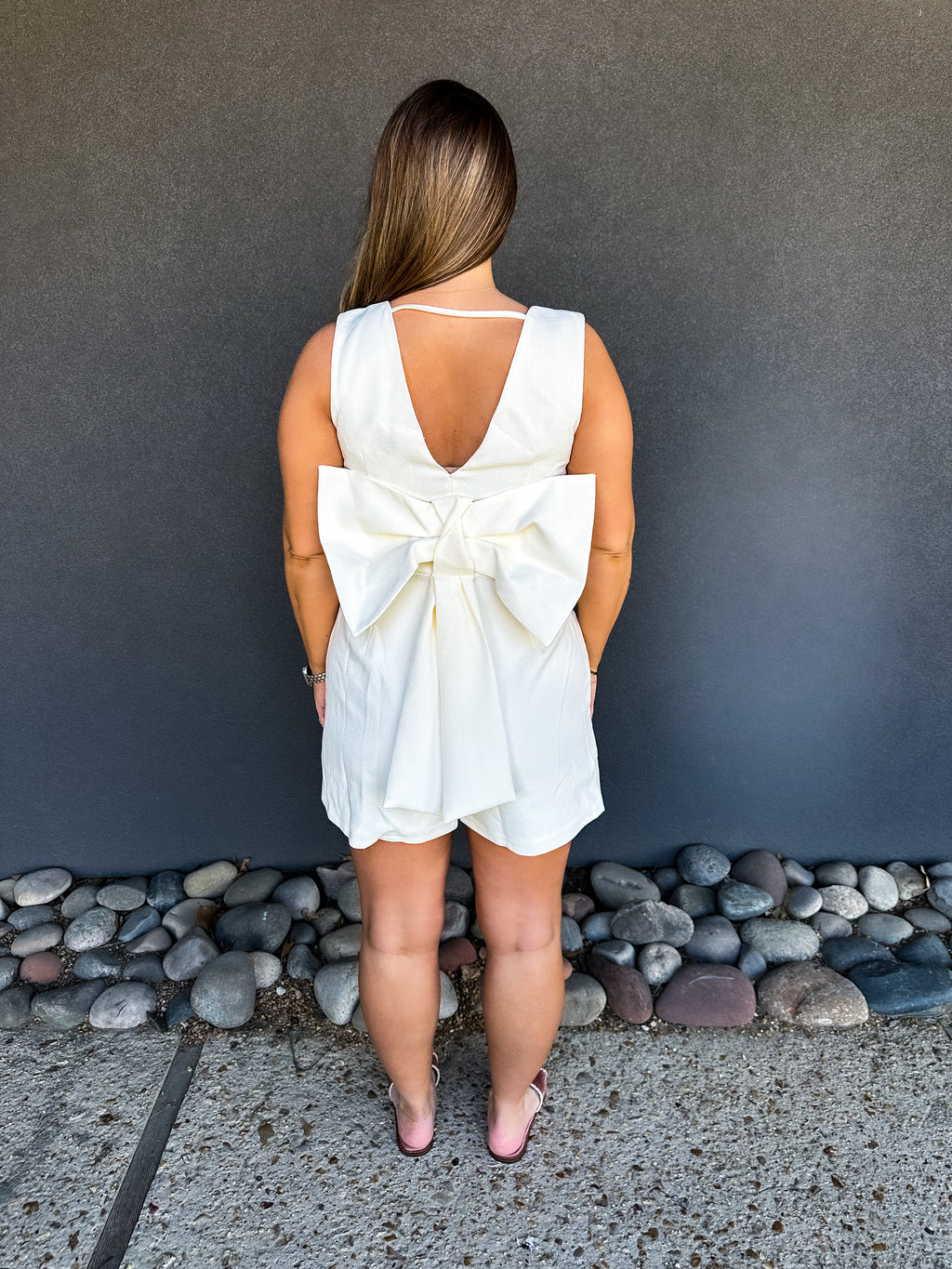 White Bow Back Romper