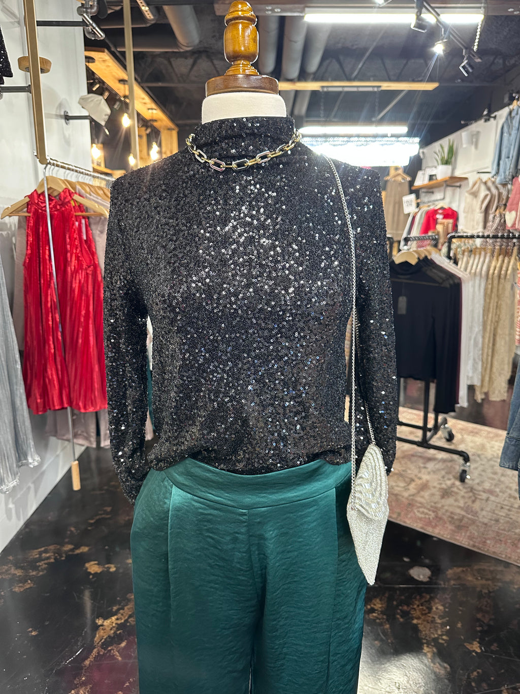 Sequin Mock Neck Top