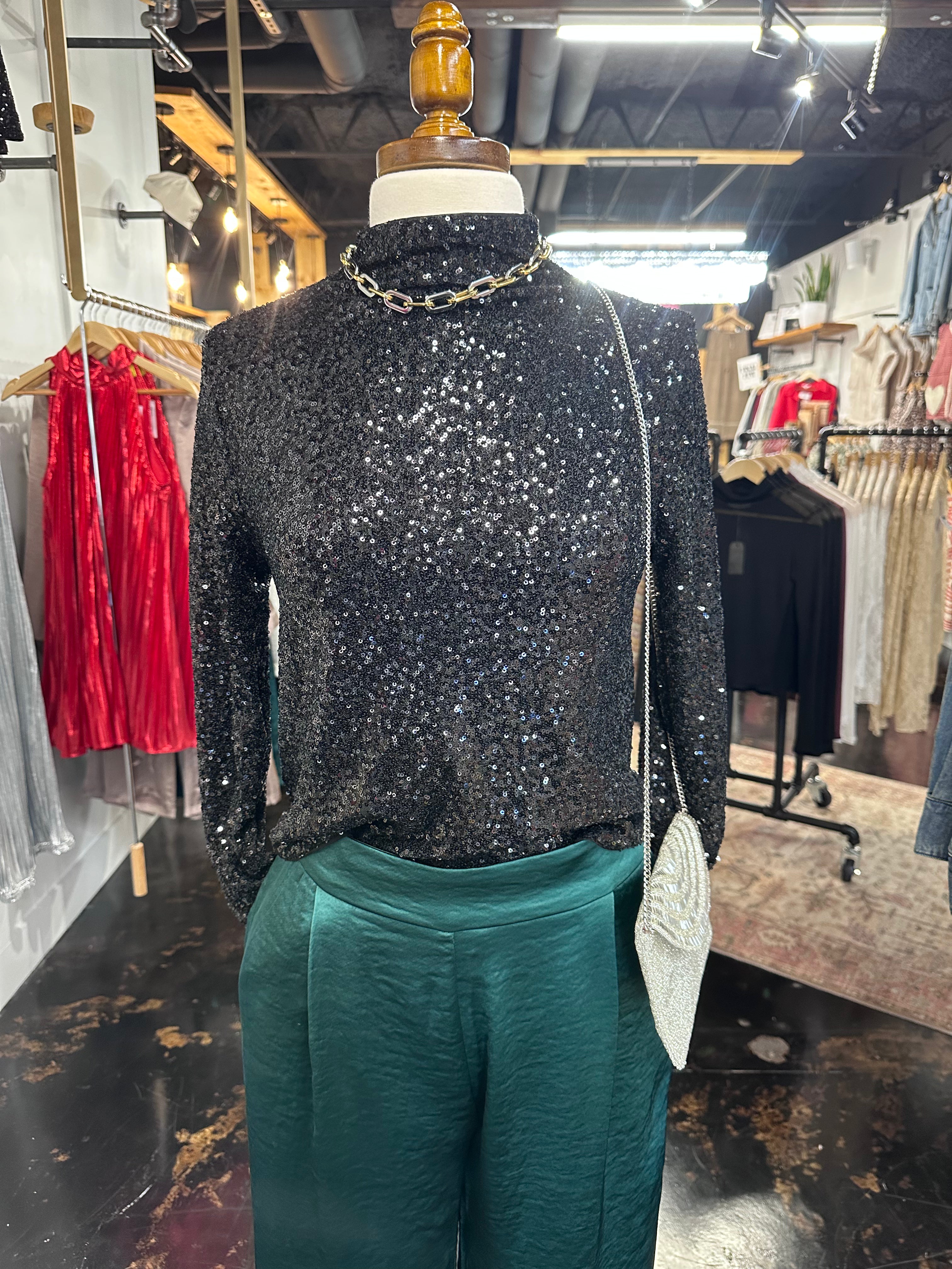 Sequin Mock Neck Top