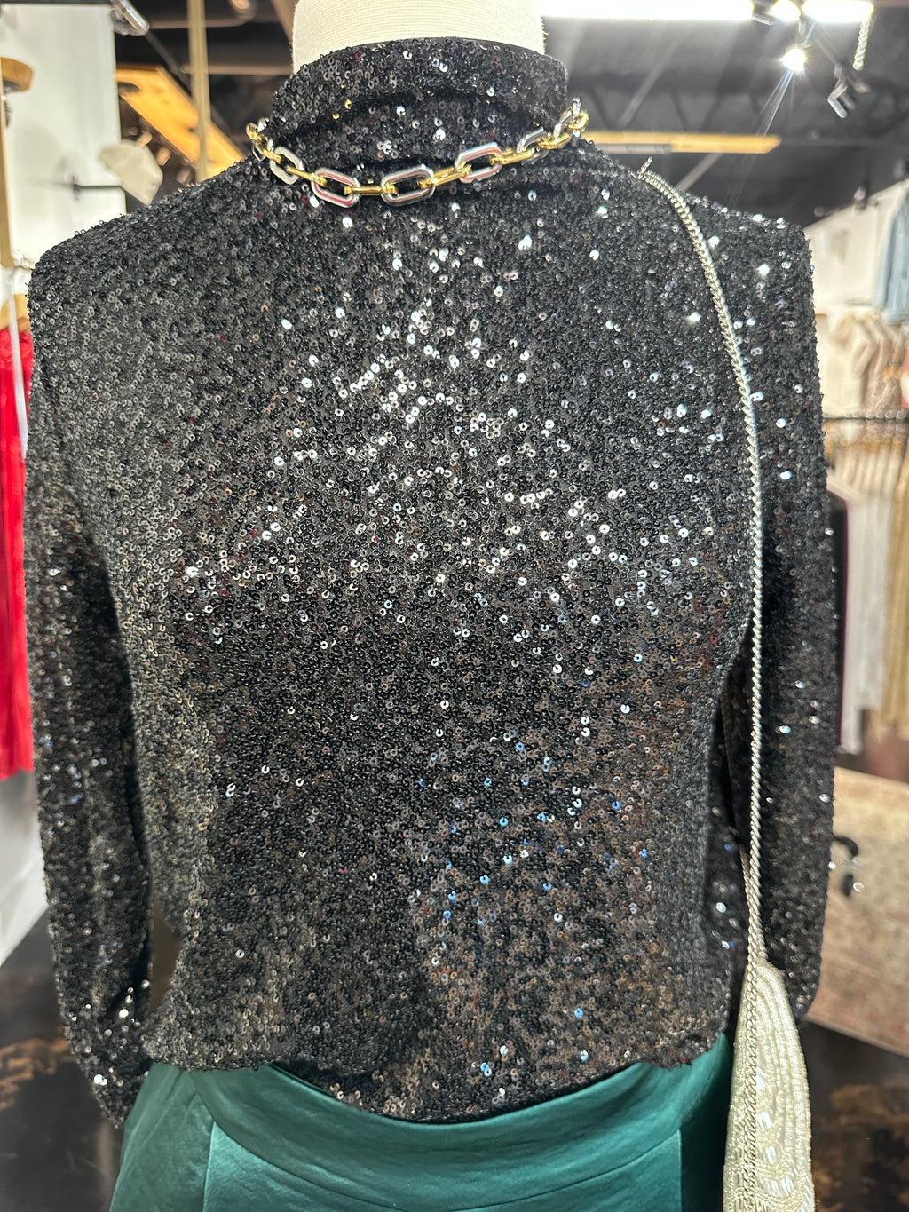 Sequin Mock Neck Top