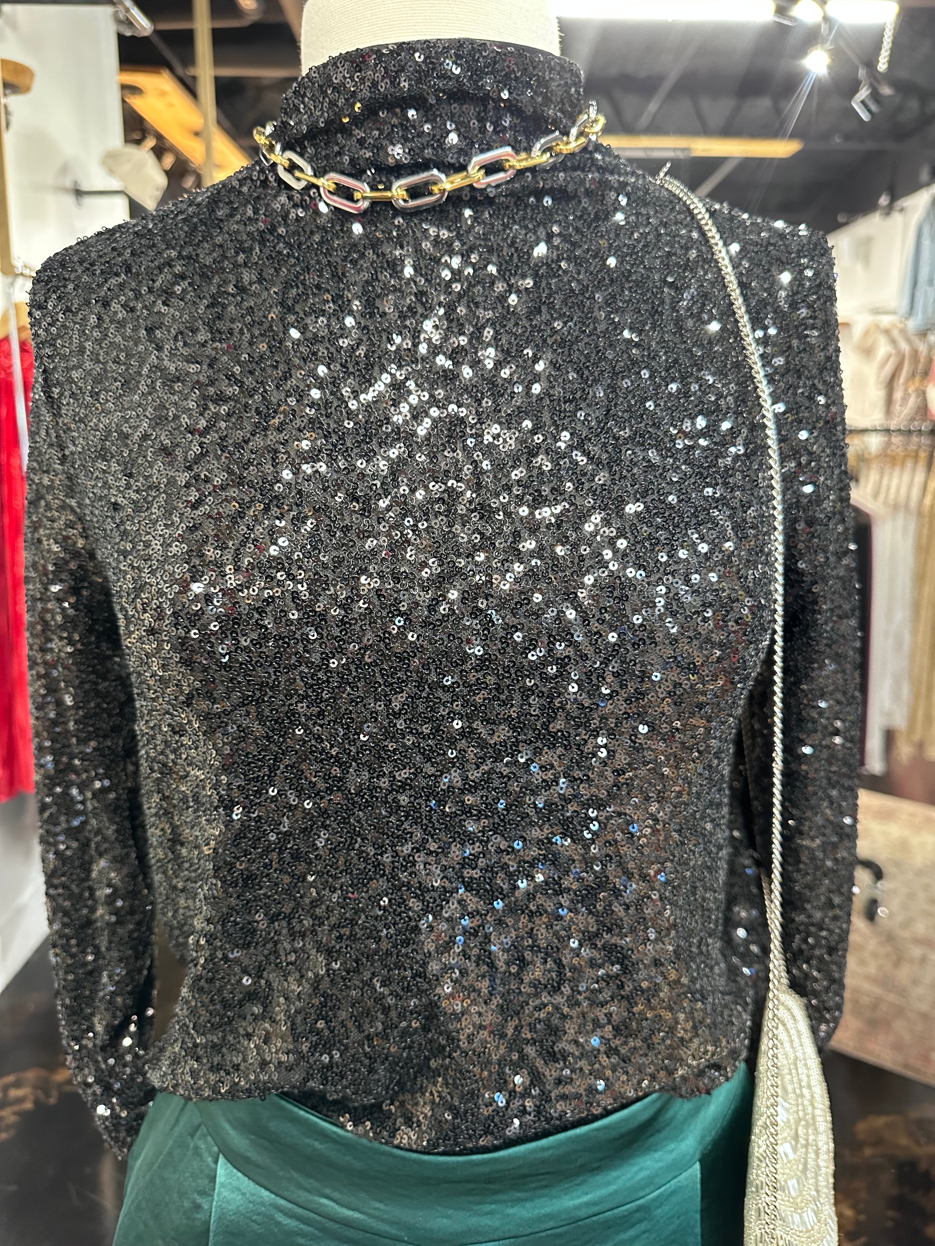 Sequin Mock Neck Top