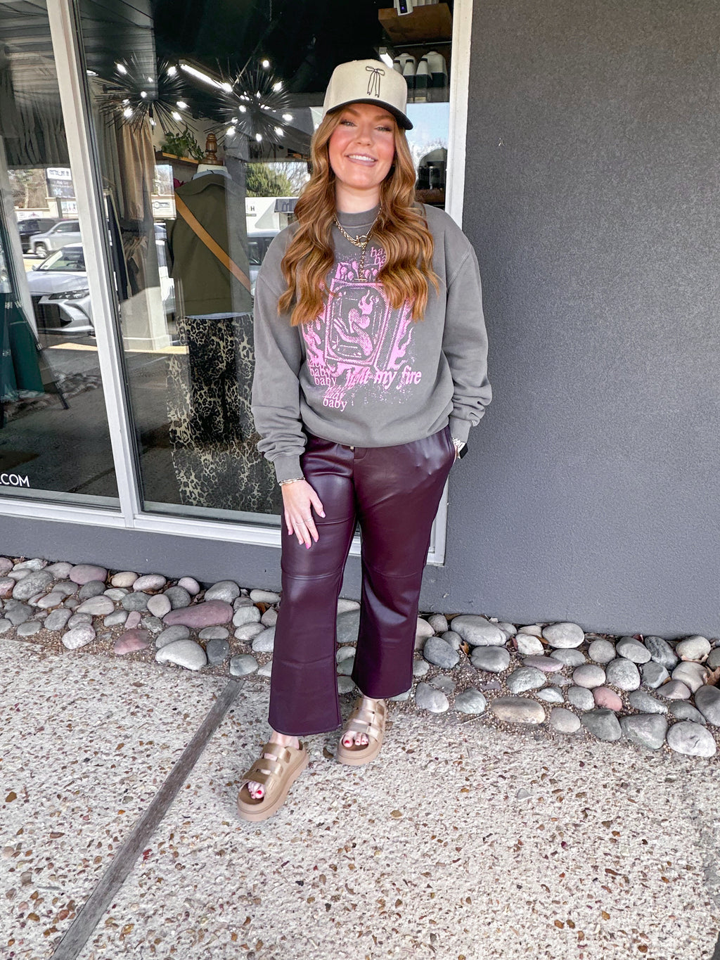 Drawstring Leather Straight Pants