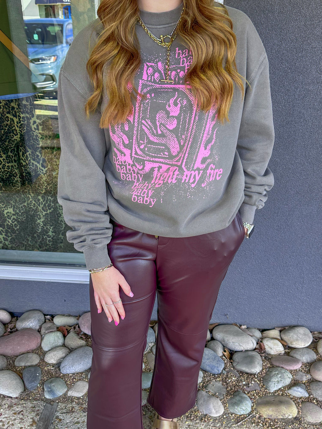 Drawstring Leather Straight Pants