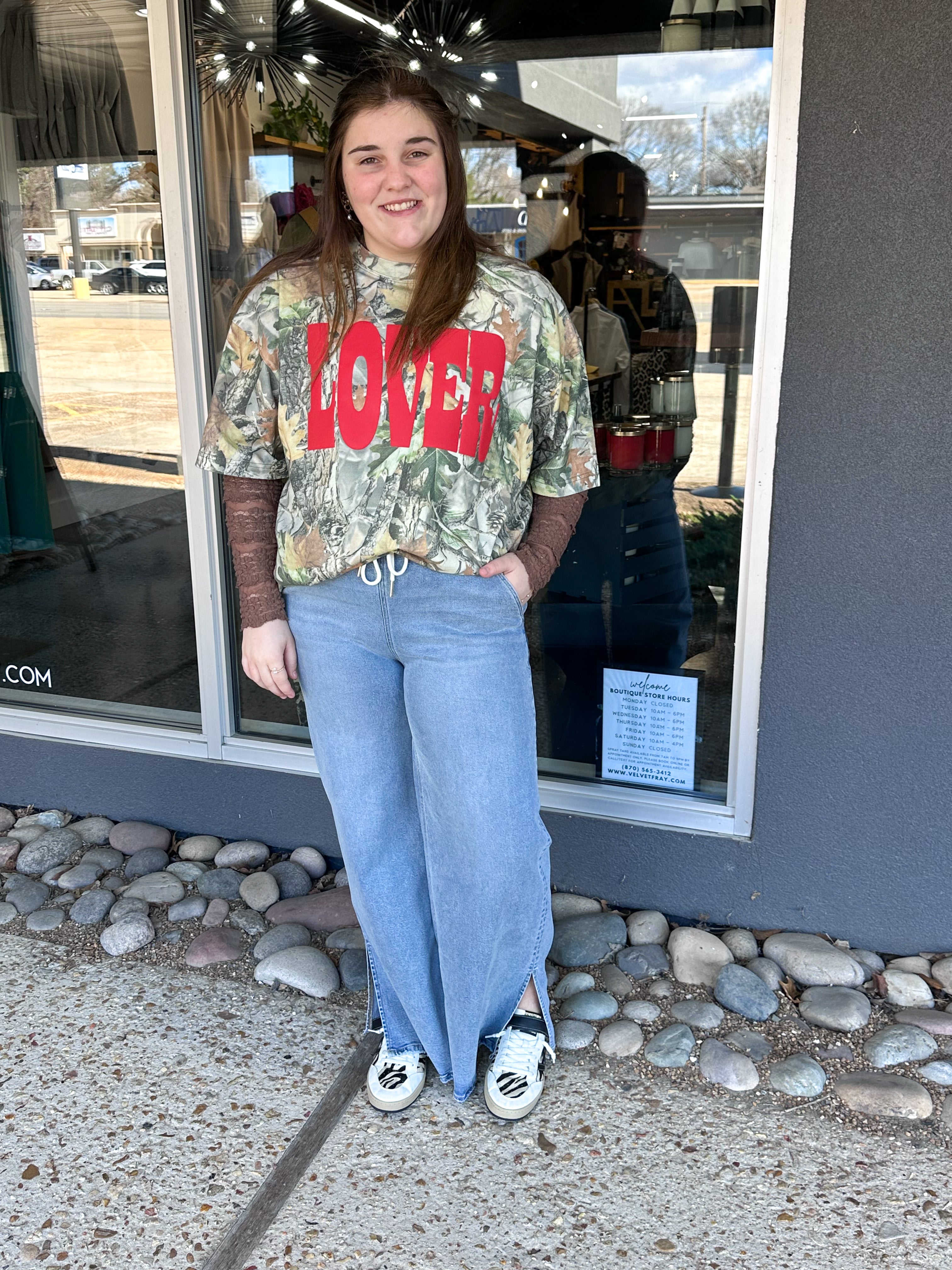 'LOVER' PUFF Camo Western Boxy Cotton TShirt