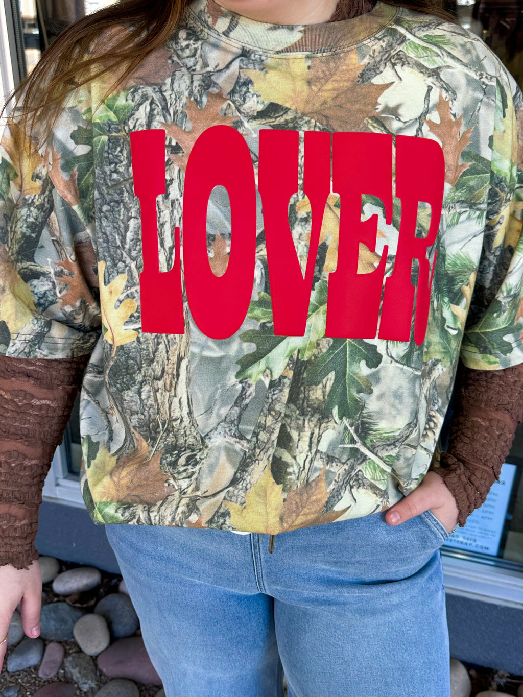 'LOVER' PUFF Camo Western Boxy Cotton TShirt