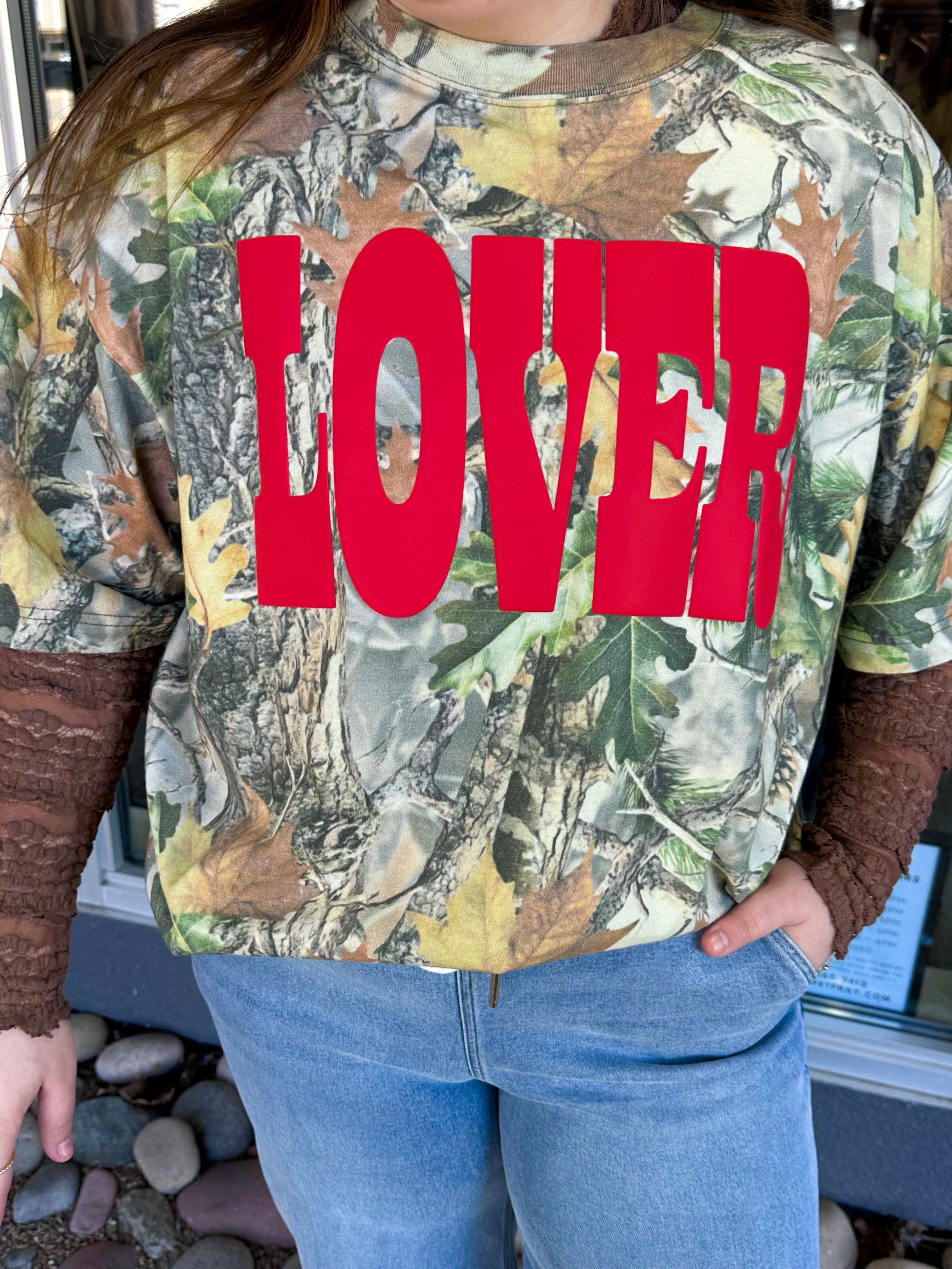 'LOVER' PUFF Camo Western Boxy Cotton TShirt
