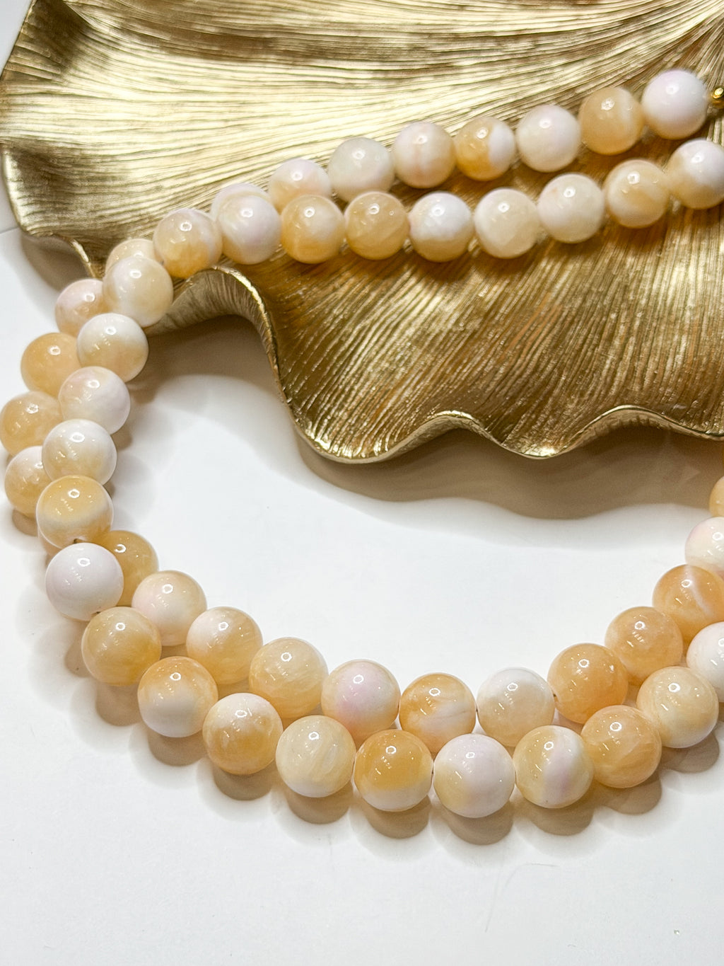 Chunky White & Tan Marble | Hand Beaded Necklace