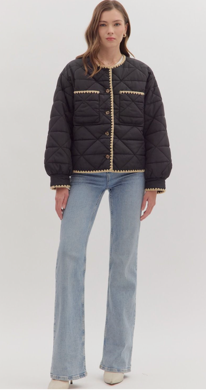 Black Puffer with Mocha Stitching