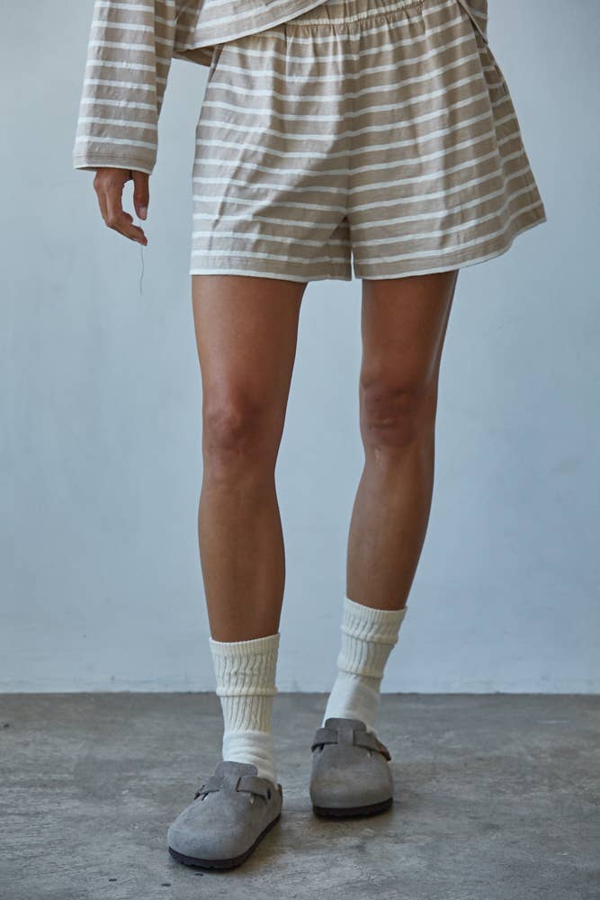 Striped Elastic Waist Shorts