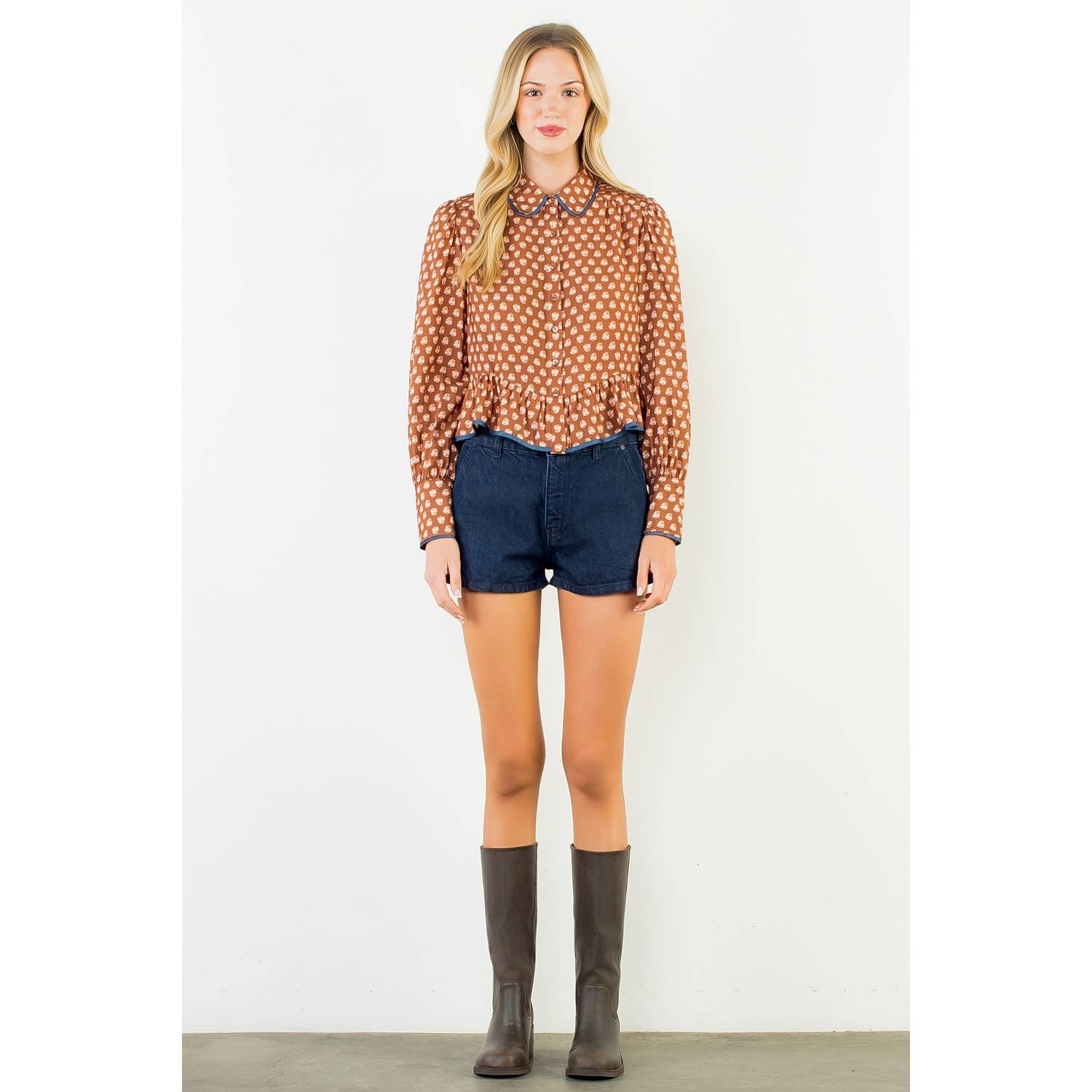 Long Sleeve Floral Pattern Button Down Top