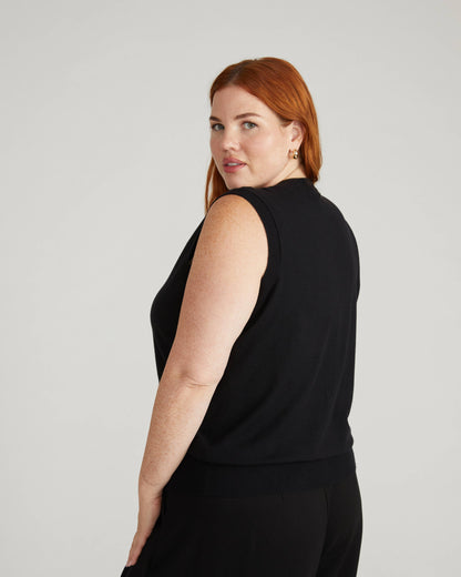 Savvy Fine Knit Cardigan Vest - Black