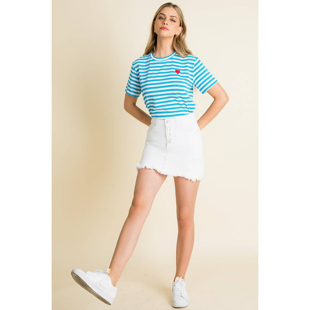 Blue Stripe Crew Neck Short Sleeve Shirt