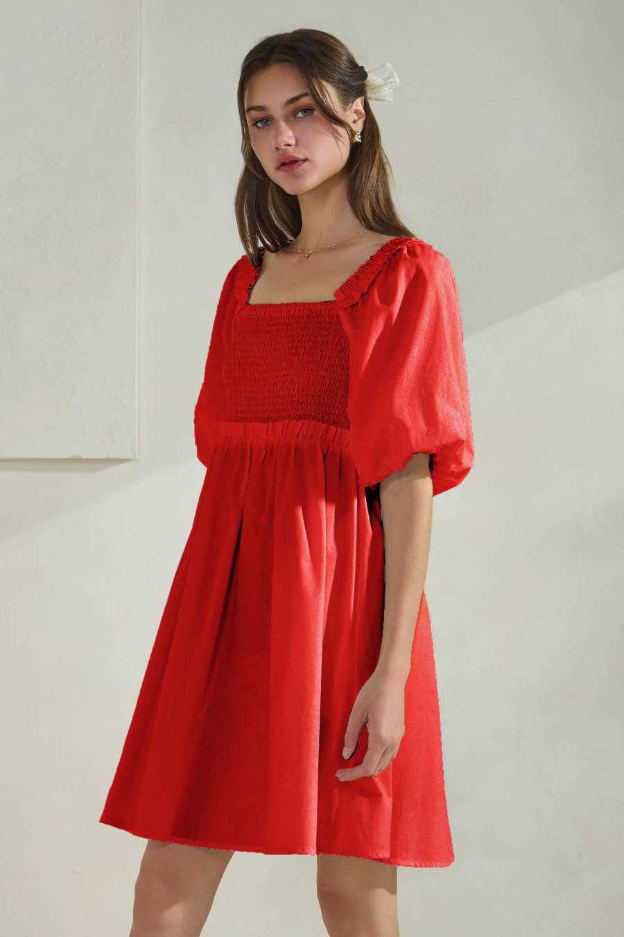 Solid Poplin Babydoll Mini Dress