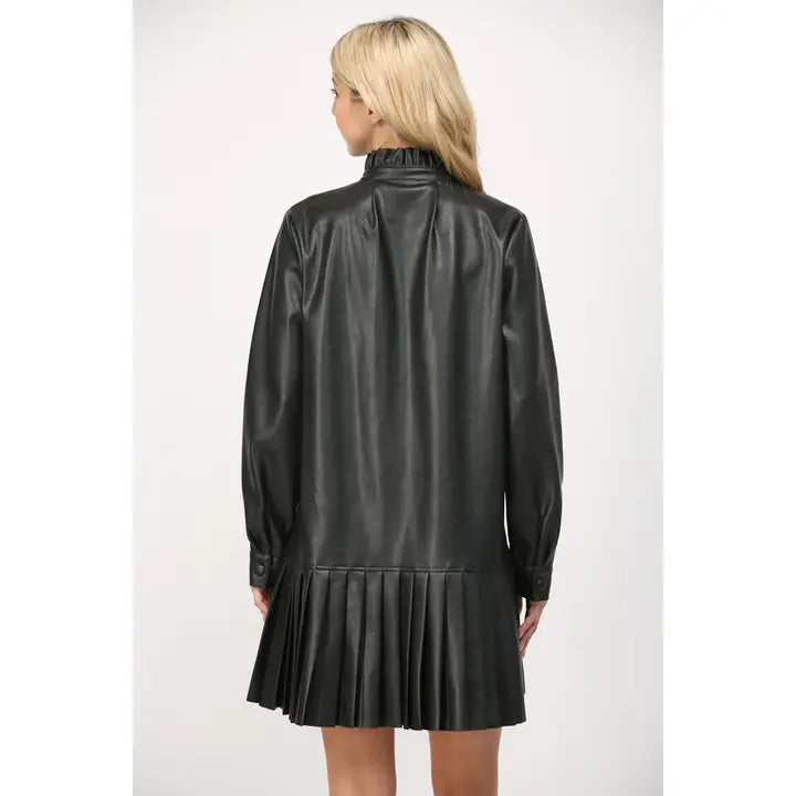 Ruffle Pleated Faux Leather Dress Velvet Fray Ruffle Pleated Faux Leather Dress Velvet Fray