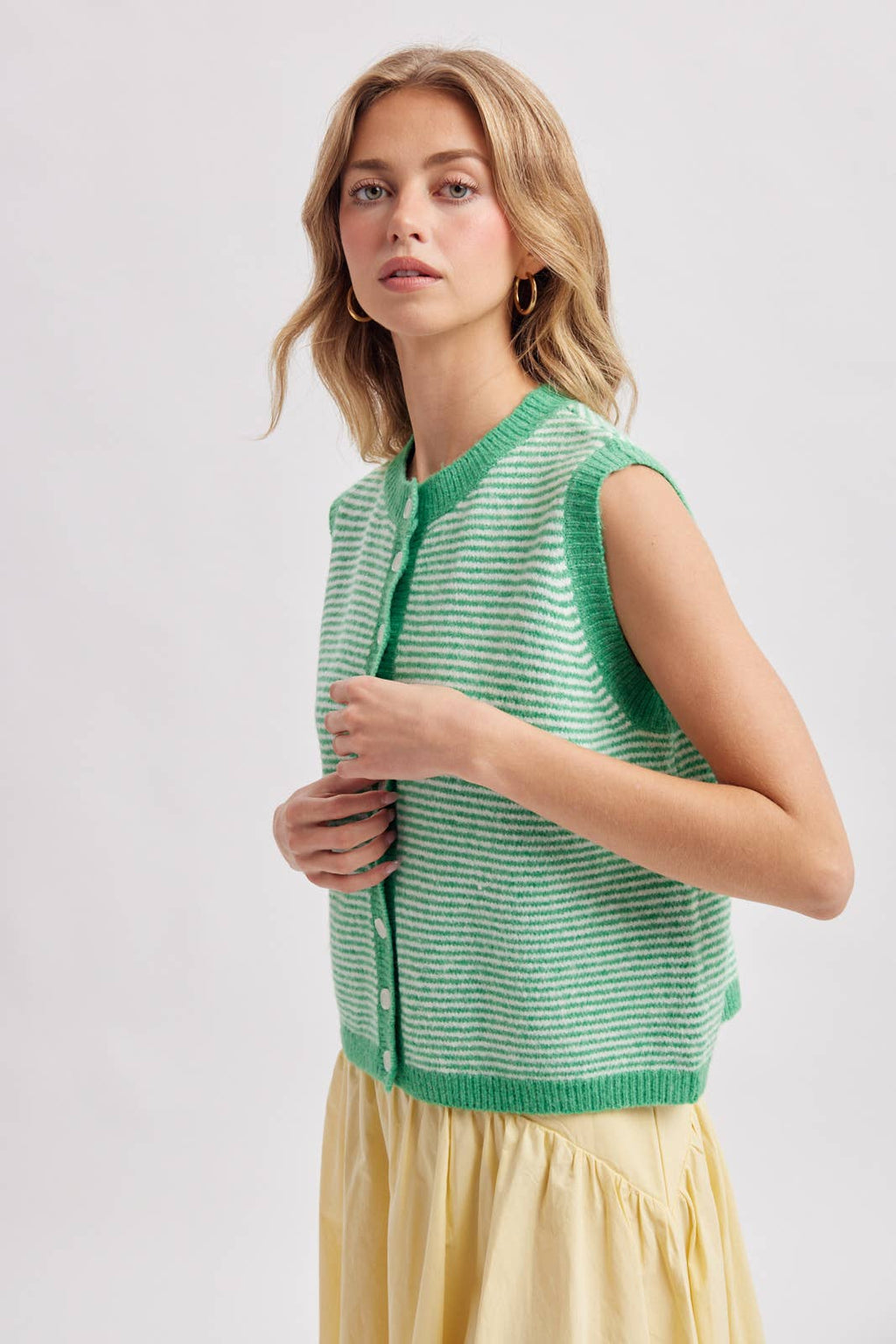Green and White Striped Sweater Vest