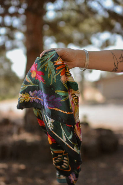 Vivid Wildflowers Western Cowgirl 35x35 Silk Wild Rag Scarf