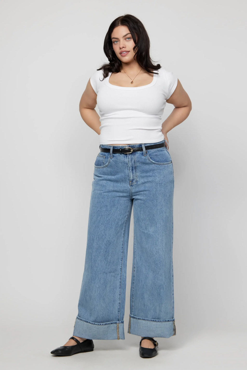 Parker Baggy Cuffed Wide Leg Jean, Light Worn