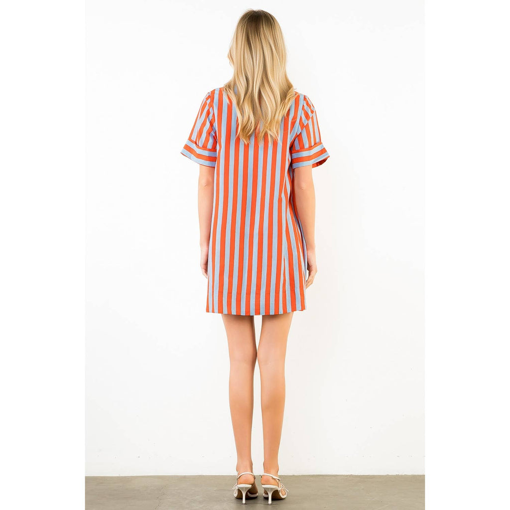 Short Sleeve Striped Button Up Dress