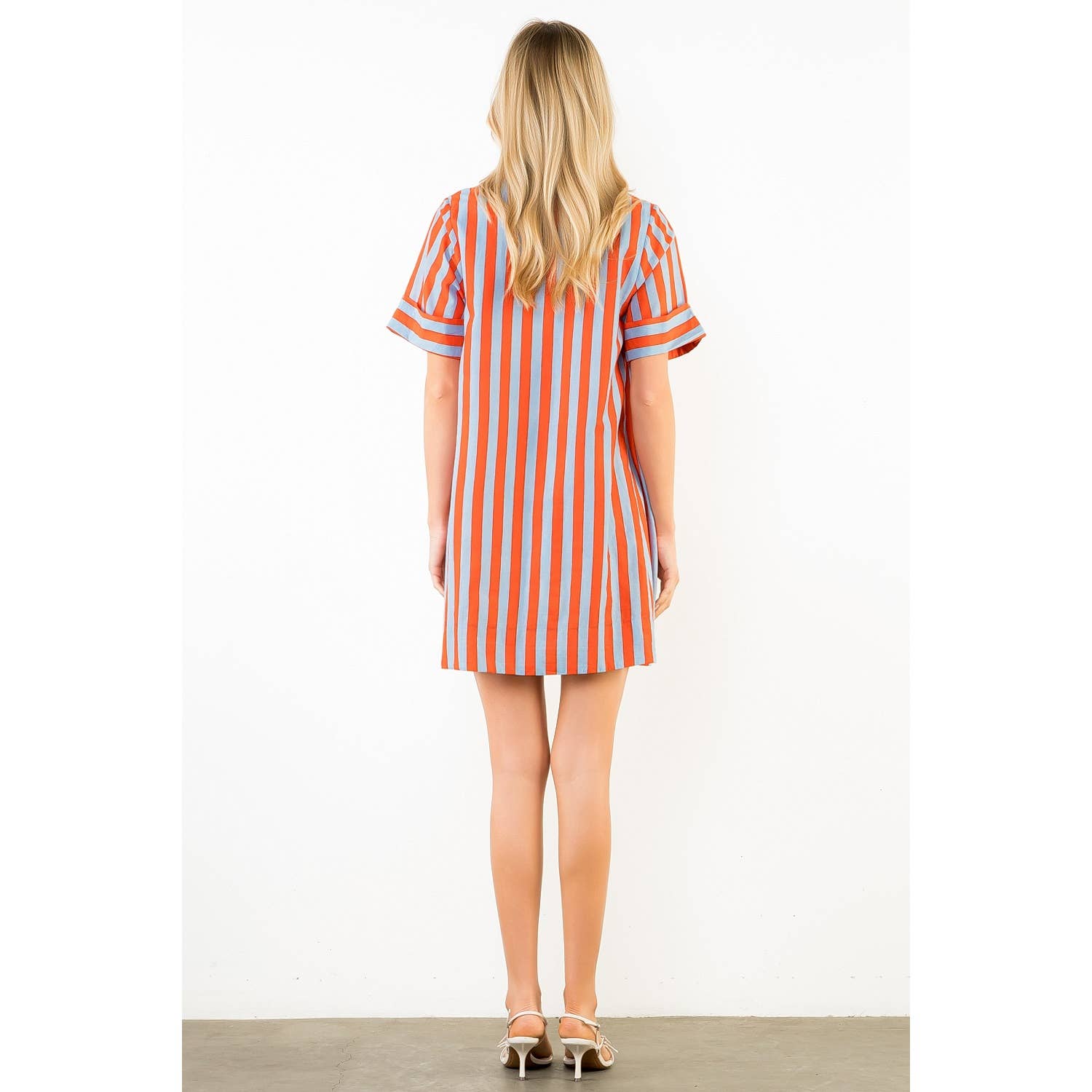 Short Sleeve Striped Button Up Dress
