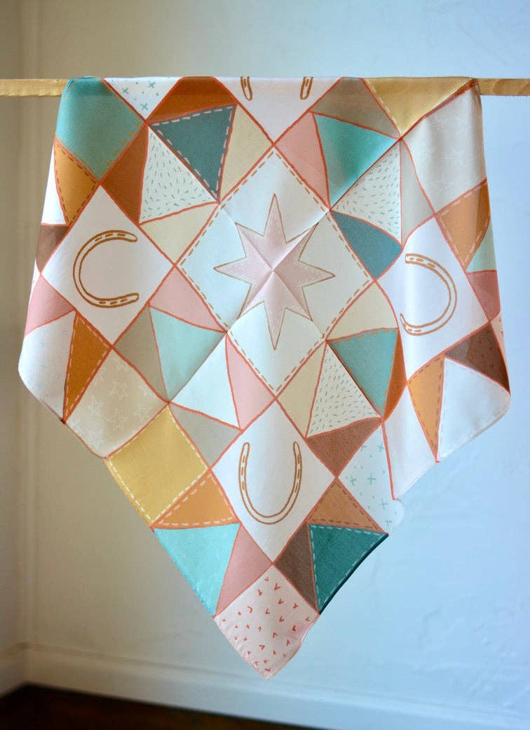 Western Horseshoe Vintage Ranching Patchwork Quilt Silk Wild Rag Scarf Holiday Gift