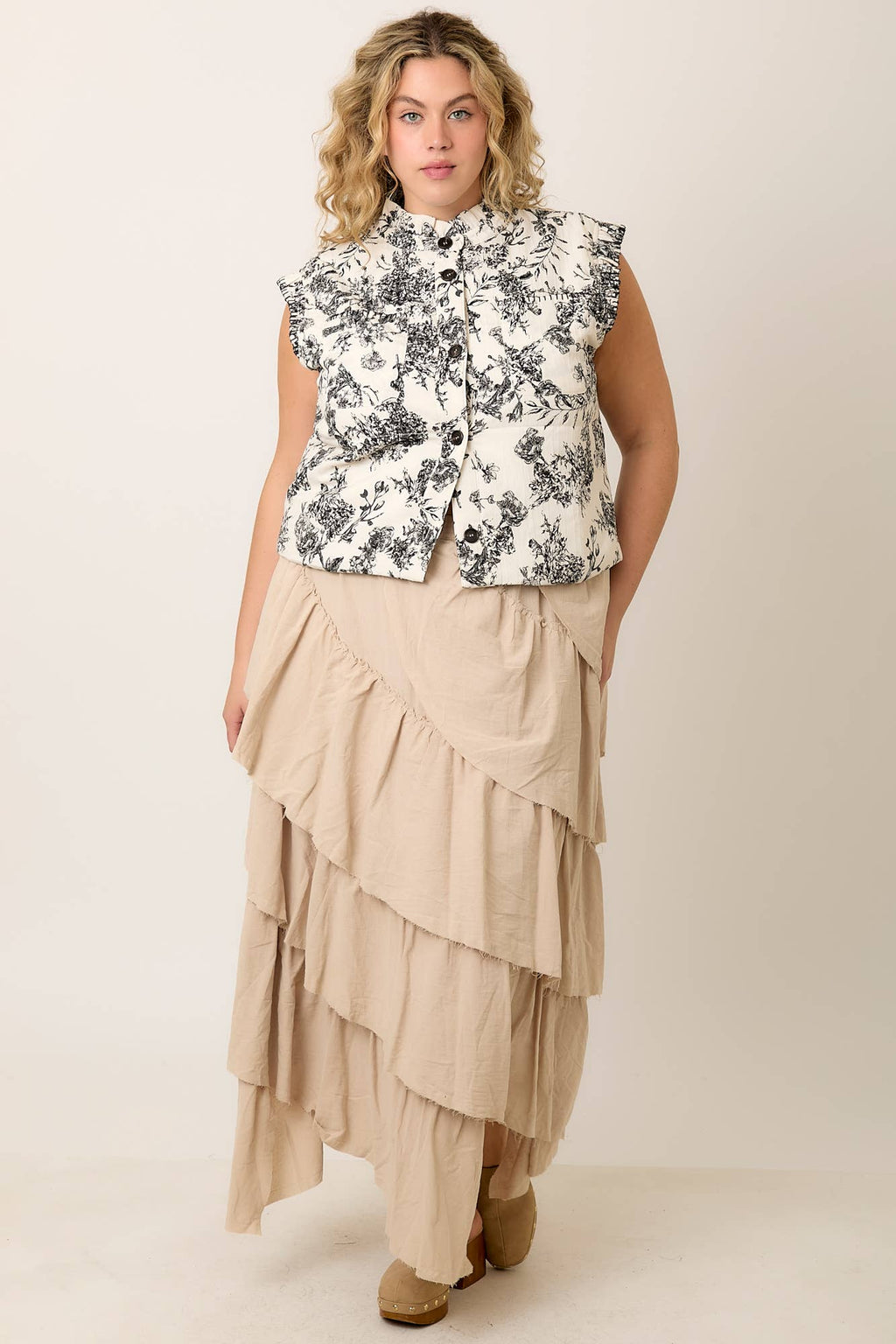 Floral Button Up Vest Shirt