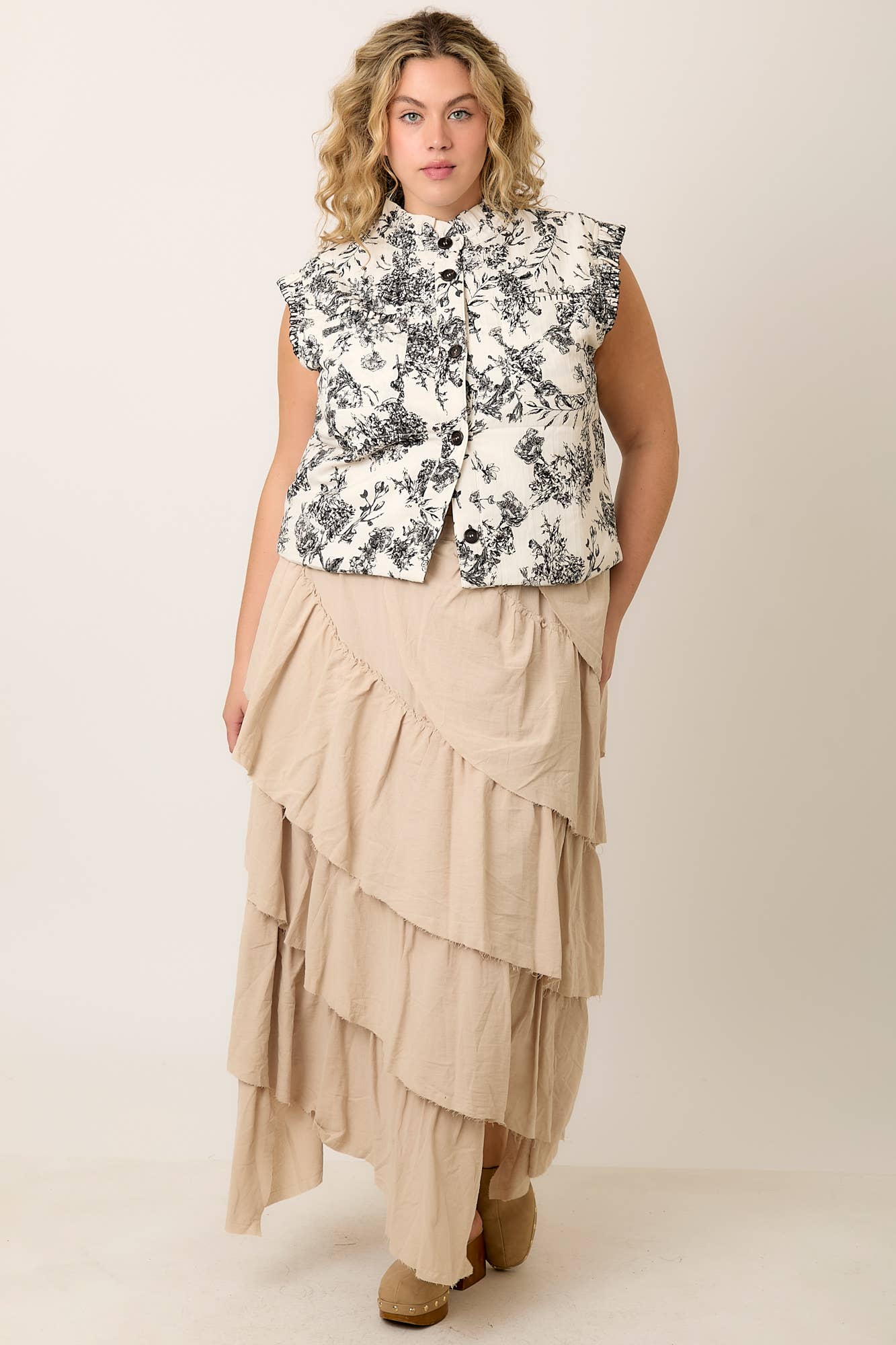 Floral Button Up Vest Shirt