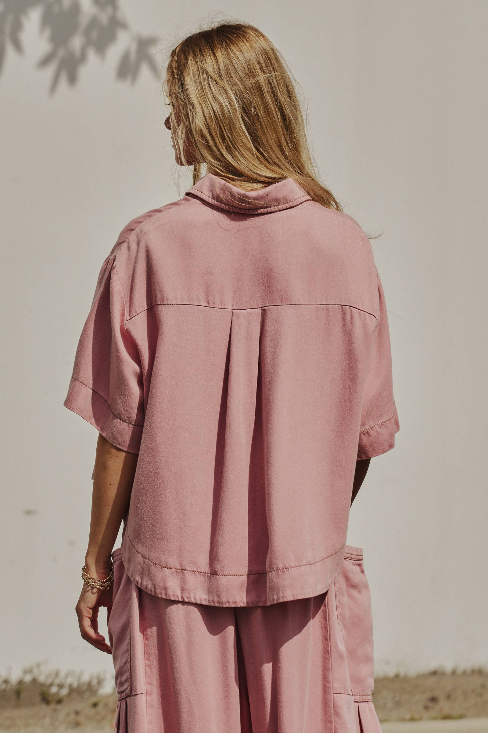 Washed Denim Half Placket Cropped Shirt
